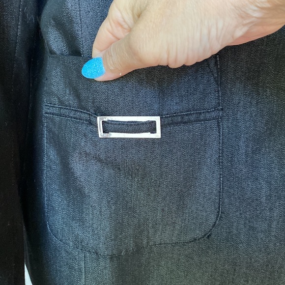 Calvin Klein women’s dark gray / black blazer cotton blend 2 metal buttons-14 - Picture 6 of 16